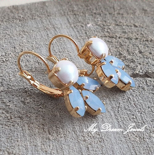 Oorbellen Lady met Swarovski parel Dreamy Blue & Blue Opal