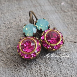Oorbellen met Swarovski Pacific & Fuchsia