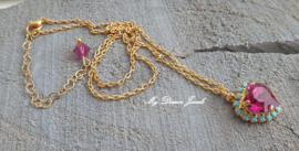 Ketting met Swarovski Hart Fuchsia & Turquiose