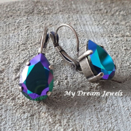 Oorbellen Belle met Swarovski Druppel "Jet Glacier Blue"