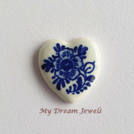 Vintage Cabochon Hart Delfts Blauw Bloemen