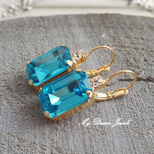 Oorbellen Octagon met o.a. Swarovski Helder Crystal & Aqua
