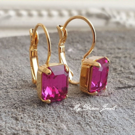 Oorbellen met Swarovski Octagon Fuchsia