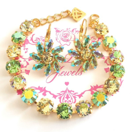 Oorbellen Daisy Flower Summer Green met Swarovski Crystal