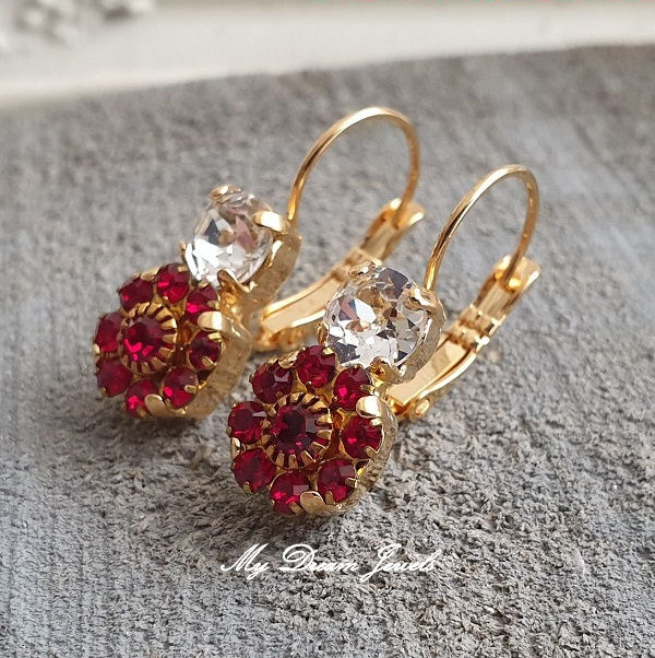 Oorhanger Crystal met Vintage Swarovski Flower Siam