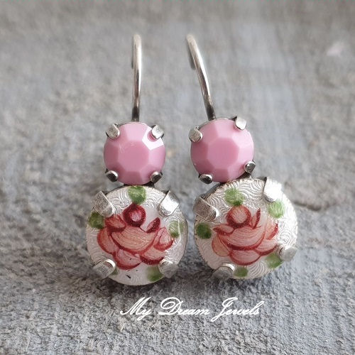 Oorbellen "Vintage White Shabby flower " met Swarovski