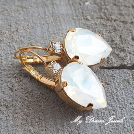 Oorbellen Druppel met Swarovski Helder Crystal & White Opal