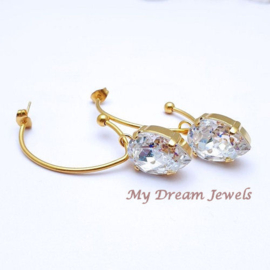 Stainless Steel Oorstekers (RVS) met een Swarovski Druppel in diverse kleuren
