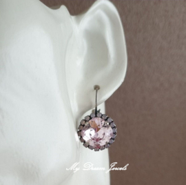 Oorbellen Square met Swarovski Rose Opal en Rosaline