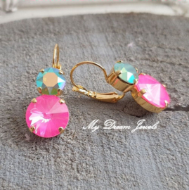 Oorbellen met Swarovski Crystal Pacific & Neon Pink