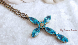 Ketting met Swarovski Kruis Flower Turquoise