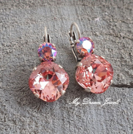 Oorbellen Square met Swarovski Rose Peach