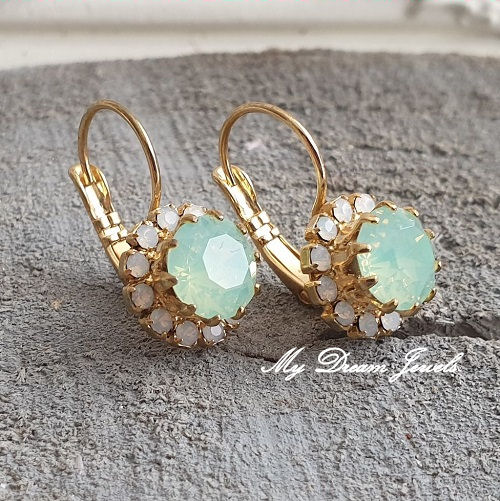 Oorbellen met Swarovski Crystal White Opal & Chrysolite Opal