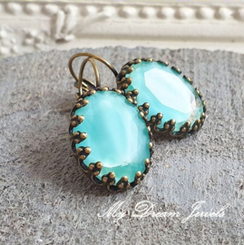 Oorbellen Crown " Vintage Givré Aqua Crystal"