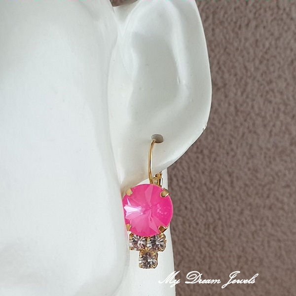 Oorbellen Electric Pink & Helder Crystal met Swarovski Crystal