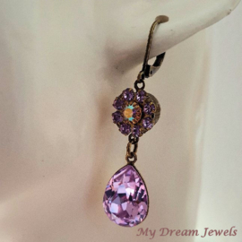 Oorhangers Vintage Swarovski Flower Violet