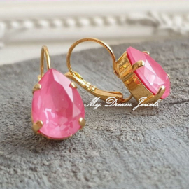 Oorbellen Belle met Swarovski Druppel 14x10mm"Crystal Dahlia  Roze "