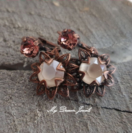 Oorbellem Filigree Flower met Swarovski Crystal Blush/Ivory