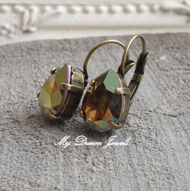 Oorbellen Belle met Swarovski Druppel "Crystal Iridescent Green"