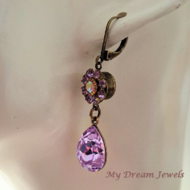 Oorhangers Vintage Swarovski Flower Violet