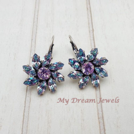 Oorbellen Daisy Flower met Swarovski Crystal Vitrail Blue/Violet