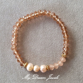 Armbandje facetkralen Peach Pearl