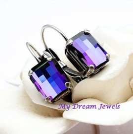 Oorbellen met Vintage Swarovski Octagon Crystal Heliotrope ( Exclusief )