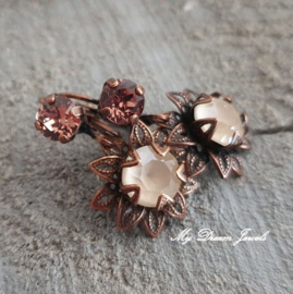 Oorbellem Filigree Flower met Swarovski Crystal Blush/Ivory