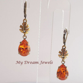 Oorhangers Herfstblad met Swarovski Druppel Tangerine Orange