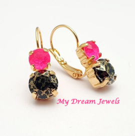 Oorbellen Lara "Neon Pink en Black Gold Patina  " met o.a. Swarovski Crystal