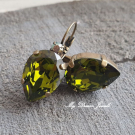 Oorbellen Druppel met Swarovski Vintage look Crystal & Olivine