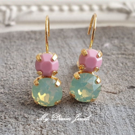 Oorbellen Lara met Swarovski  Opaque Rose & Chrysolite Opal