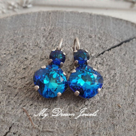 Oorbellen Square met Swarovski Crystal Bermuda Blue