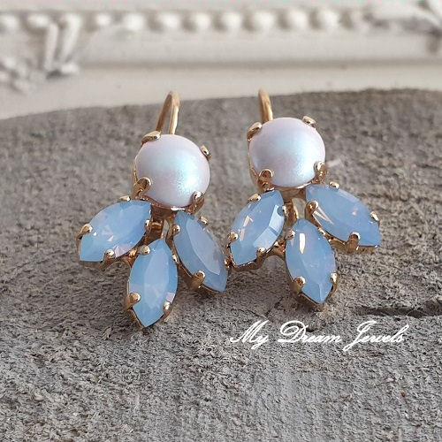 Oorbellen Lady met Swarovski parel Dreamy Blue & Blue Opal