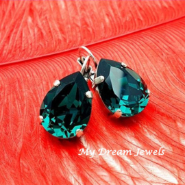 Oorbellen met Swarovski Druppel Emerald 18x13