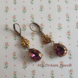 Oorhangers Herfstblad met Swarovski Druppel Lilac Shadow