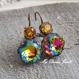 Oorbellen Square met Swarovski Sunflower & Vitrail Medium