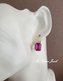 Oorbellen met Swarovski Octagon Fuchsia