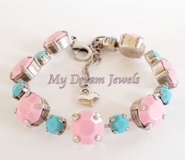 Armband Dusty Pink/ Turquoise met  Vintage Swarovski Crystal