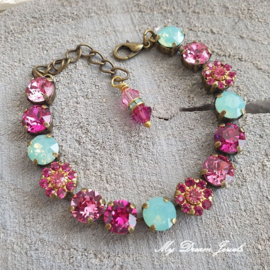 Armband Vintage Flower Fuchsia met Swarovski Crystal