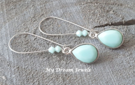 Oorhangers lang Zilver of Goudkleurig met Swarovski Druppel Mint Alabaster