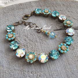 Armband Vintage Flower Turquoise/ Aquamarine met Swarovski Crystal