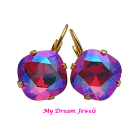 Oorbellen Square met Swarovski Fuchsia Blue AB