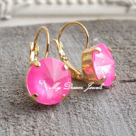 Oorbellen/Stekers Rivoli met  Swarovski " Crystal Electric Pink"