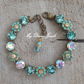 Armband Vintage Flower Turquoise/ Aquamarine met Swarovski Crystal