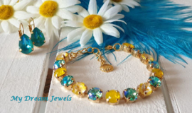 Armband Summer Sunshine Yellow/Turquoise met Swarovski Crystal