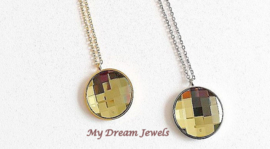 Rvs Ketting met een Vintage Swarovski Chessboard Sage Limited