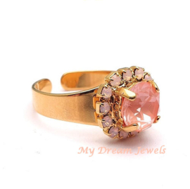 Verstelbare ring met Swarovski Rose Opal en Peach