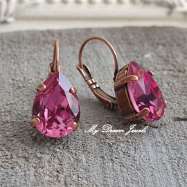 Oorbellen Belle met Swarovski Druppel "Dark Rose"