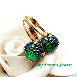 Oorbellen met Vintage glassteen Emerald AB